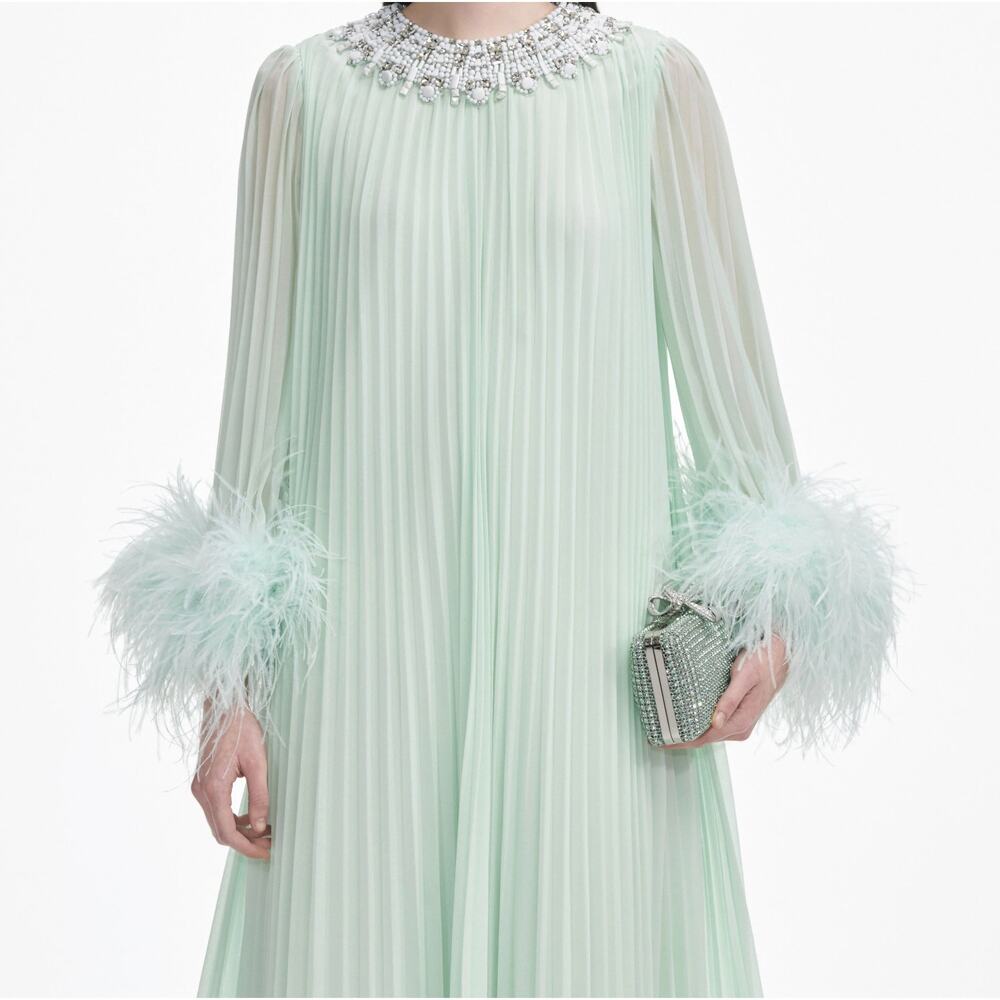 Self-Portrait Green Chiffon Feather Midi Dress - Picture 4 of 6